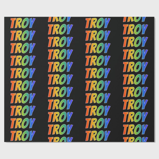 Rainbow First Name "TROY"; Fun & Colourful Wrapping Paper (Flat)