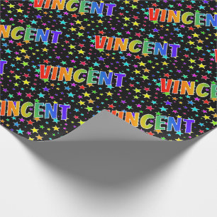 Rainbow First Name "VINCENT" + Stars Wrapping Paper