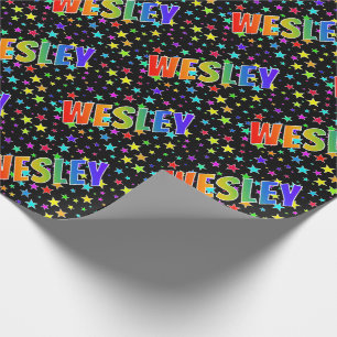 Rainbow First Name "WESLEY" + Stars Wrapping Paper