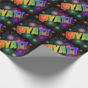 Rainbow First Name "WYATT" + Fireworks Wrapping Paper