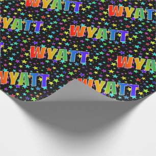 Rainbow First Name "WYATT" + Stars Wrapping Paper