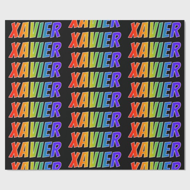 Rainbow First Name "XAVIER"; Fun & Colourful Wrapping Paper (Flat)