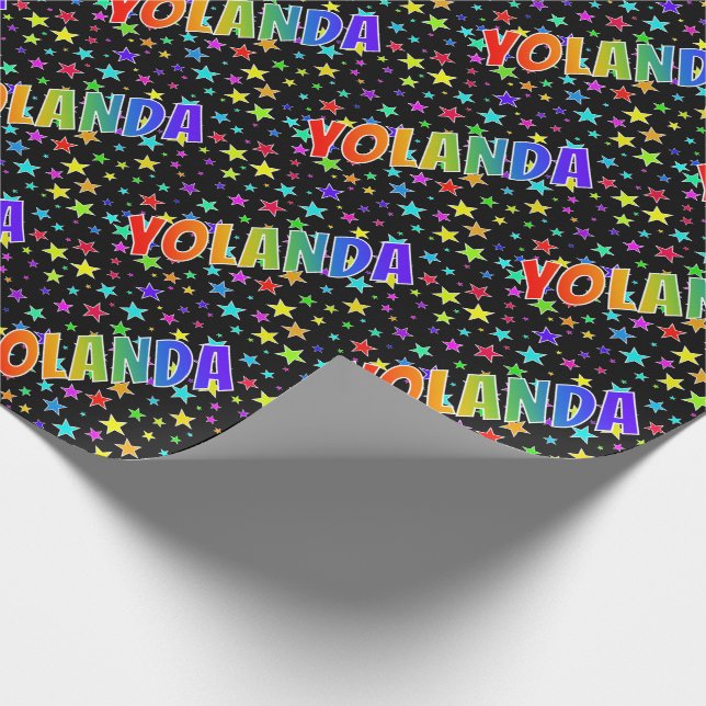 Rainbow First Name "YOLANDA" + Stars Wrapping Paper (Corner)