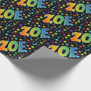 Rainbow First Name "ZOE" + Stars Wrapping Paper