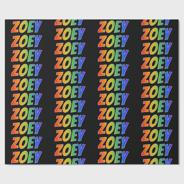 Rainbow First Name "ZOEY"; Fun & Colourful Wrapping Paper (Flat)