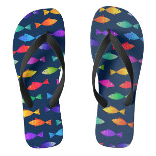 Rainbow fish in ocean cute colourful pattern flip flops