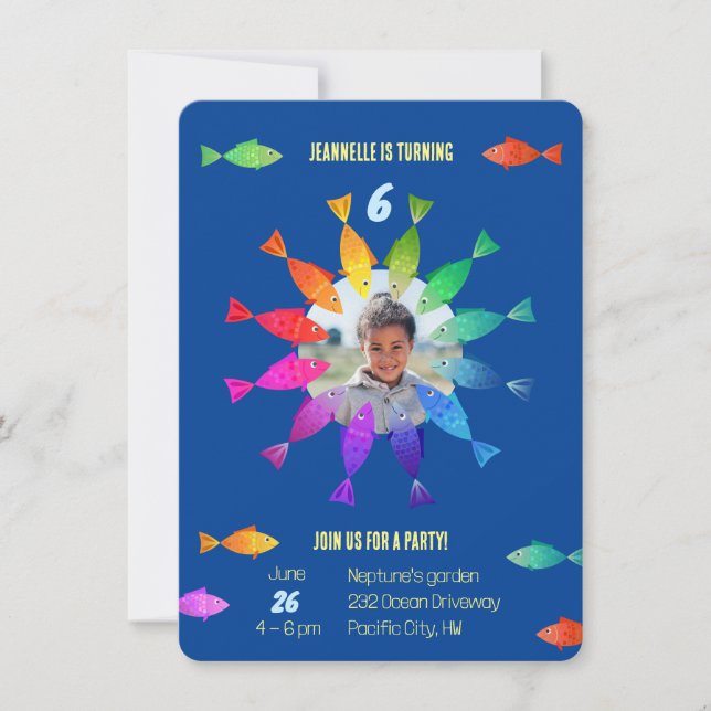Rainbow fish in ocean cute colourful pattern invitation (Front)
