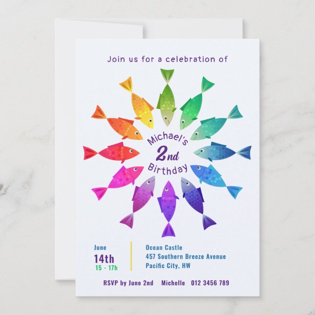 Rainbow fish in ocean cute colourful pattern  invitation (Front)
