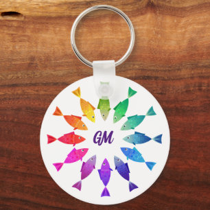 Rainbow fish in ocean cute colourful pattern  keychain