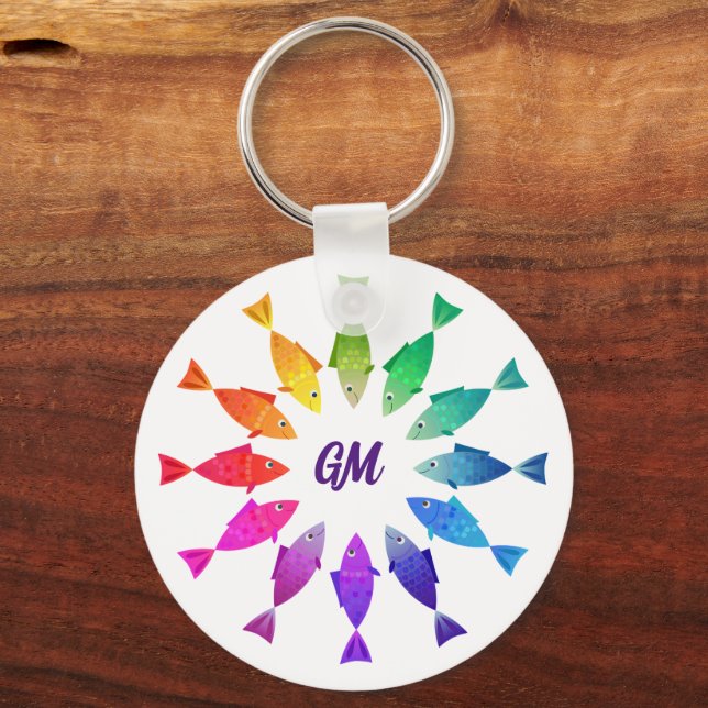 Rainbow fish in ocean cute colourful pattern  keychain (Front)