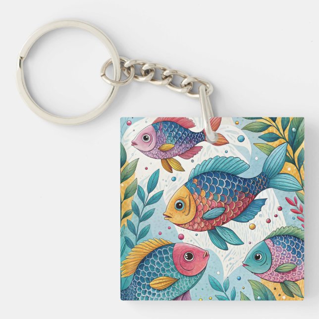 Rainbow Fish in Underwater Keychain (Front)