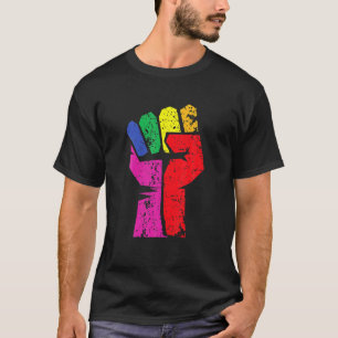 Rainbow Fist Black Gay Lesbian Pride Relationship T-Shirt