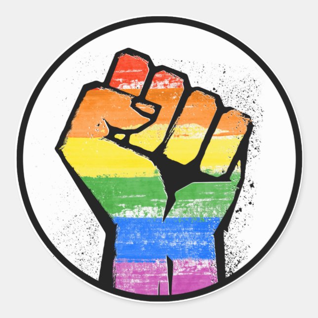 Rainbow Fist Classic Round Sticker (Front)