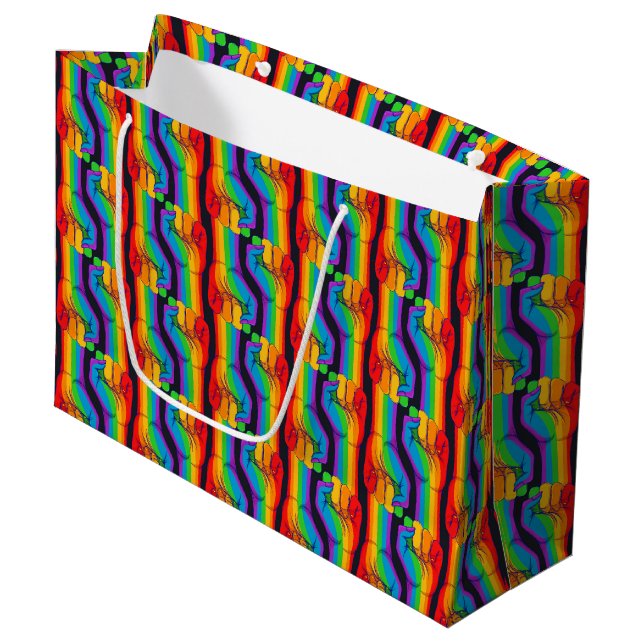 Rainbow Fist Pattern Large Gift Bag (Front Angled)