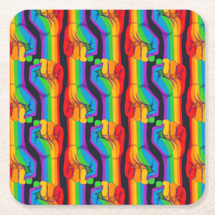 Rainbow Fist Pattern Square Paper Coaster