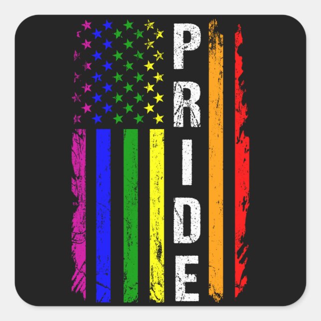 Rainbow Flag American LGBT Pride Month LGBTQ US Square Sticker (Front)