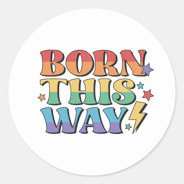 RAINBOW FLAG BORN THIS WAY RETRO AESTHETICS '80 CLASSIC ROUND STICKER (Front)