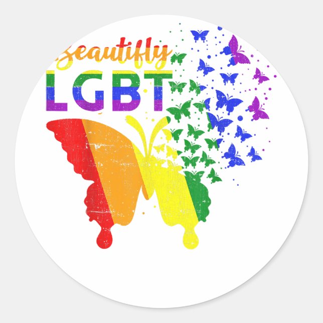 Rainbow Flag Butterfly LGBT  Classic Round Sticker (Front)