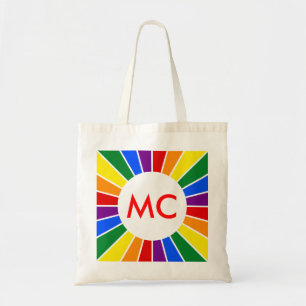 RAINBOW FLAG BUTTON RAYS + your sign or monogram Tote Bag
