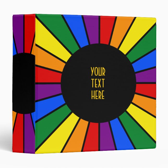 RAINBOW FLAG BUTTON RAYS + your sign or text Binder (Front/Spine)