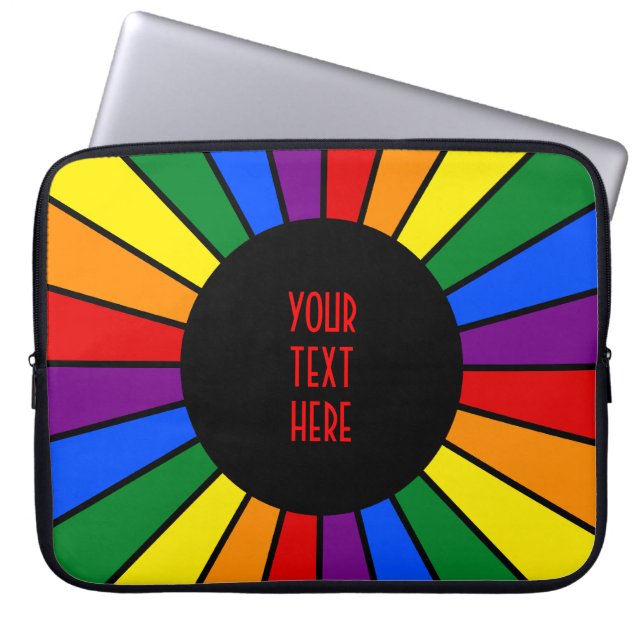 RAINBOW FLAG BUTTON RAYS + your sign or text Laptop Sleeve (Front)