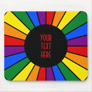RAINBOW FLAG BUTTON RAYS + your sign or text Mouse Pad