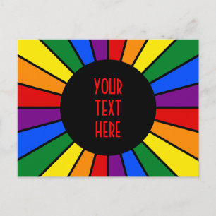 RAINBOW FLAG BUTTON RAYS + your sign or text Postcard