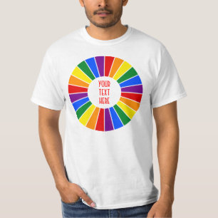RAINBOW FLAG BUTTON RAYS + your sign or text T-Shirt