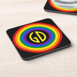 RAINBOW FLAG BUTTON + your sign or monogram Coaster