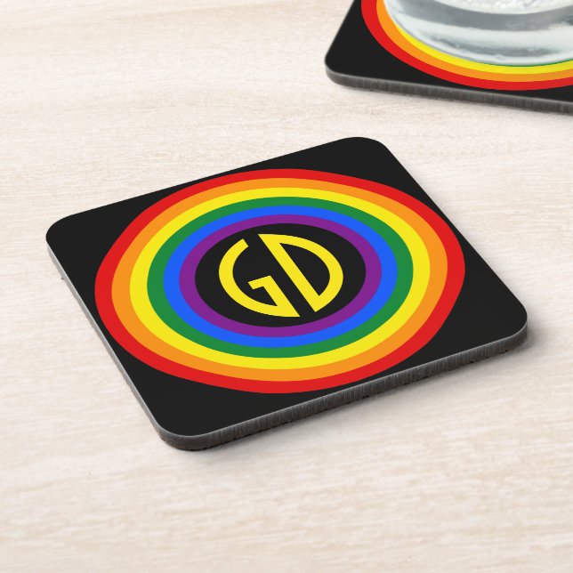 RAINBOW FLAG BUTTON + your sign or monogram Coaster (Left Side)