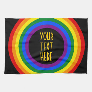 RAINBOW FLAG BUTTON + your sign or text Kitchen Towel