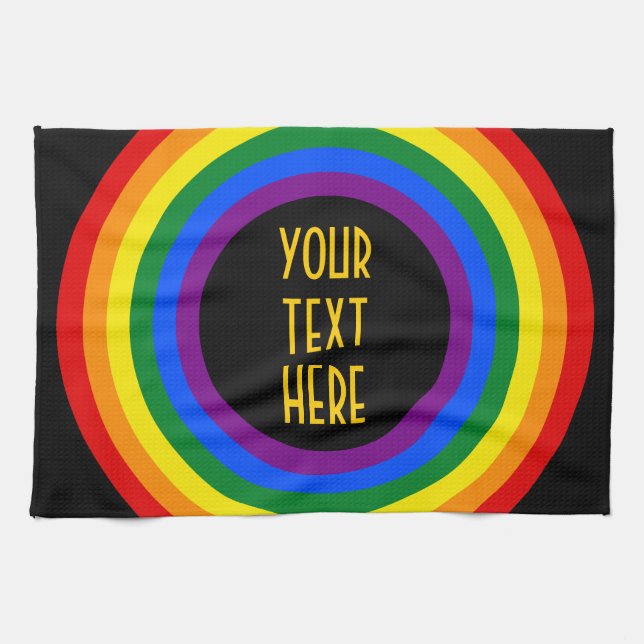RAINBOW FLAG BUTTON + your sign or text Kitchen Towel (Horizontal)