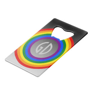 RAINBOW FLAG BUTTON + your sign or text Wallet Bottle Opener