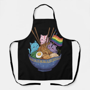 Rainbow Flag Cats Ramen Anime Gay Pride Month LGBT Apron