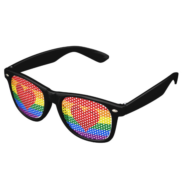 RAINBOW FLAG COLORS & red heart + your ideas Retro Sunglasses (Angled)