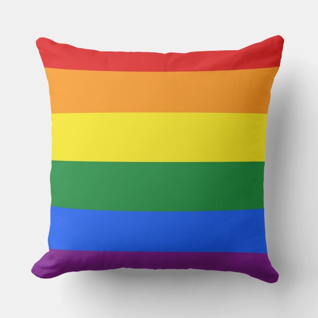 RAINBOW FLAG COLORS stripes + your ideas Outdoor Pillow (Front)