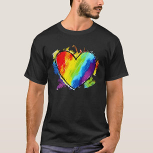 Rainbow Flag Coloured Heart LGBTQ+ Lesbian Gay Pri T-Shirt