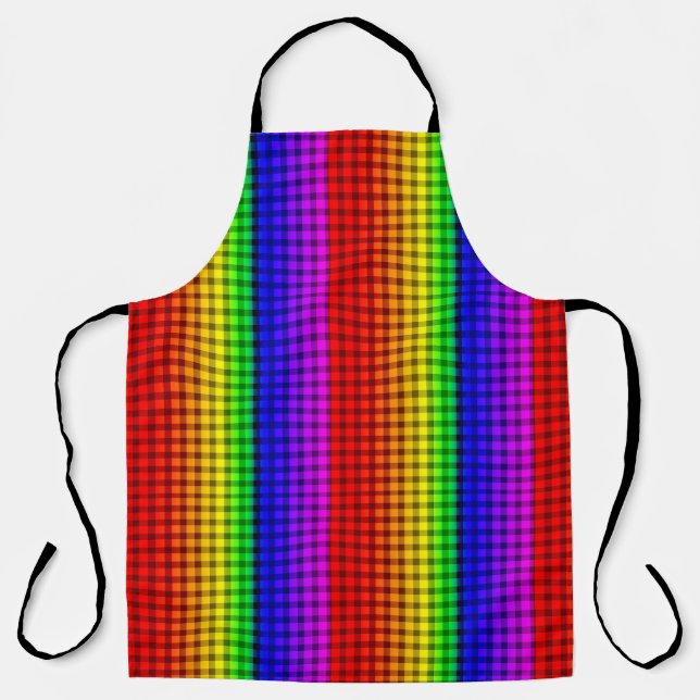 Rainbow Flag Colours Gay Plaid Design GLBTQ Apron (Front)