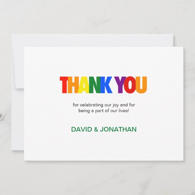 Rainbow Flag Colours Gay Wedding Thank You Invitation (Front)