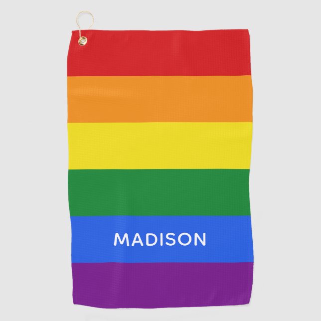 Rainbow Flag custom name golf towel (Front)