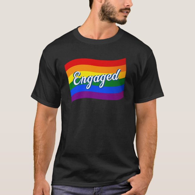 Rainbow Flag Engaged getting married LGBT LGBTQ  T-Shirt (Front)