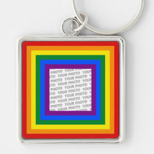 RAINBOW FLAG FRAME + your sign or image Keychain