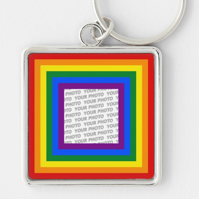 RAINBOW FLAG FRAME + your sign or image Keychain (Front)
