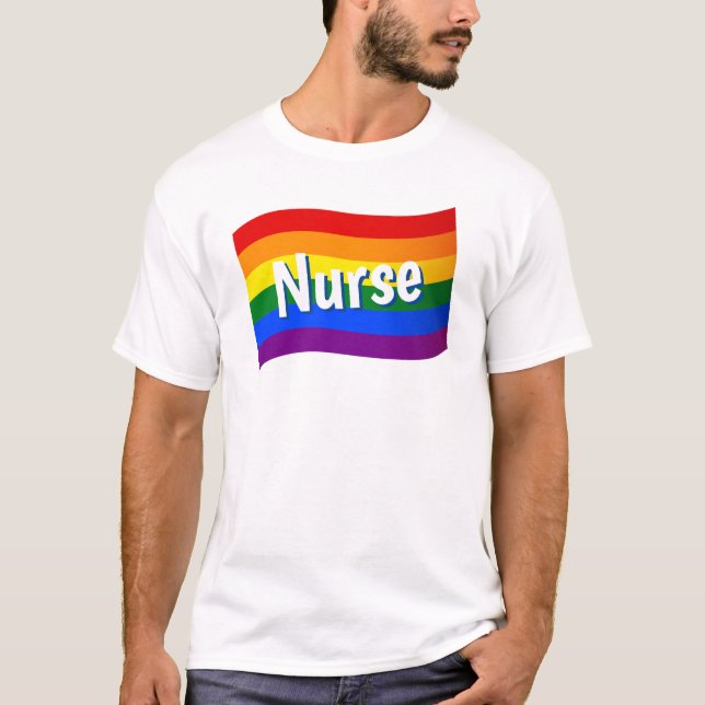 Rainbow Flag gay nurse lesbian nurse LGBT LGBTQ T-Shirt (Front)