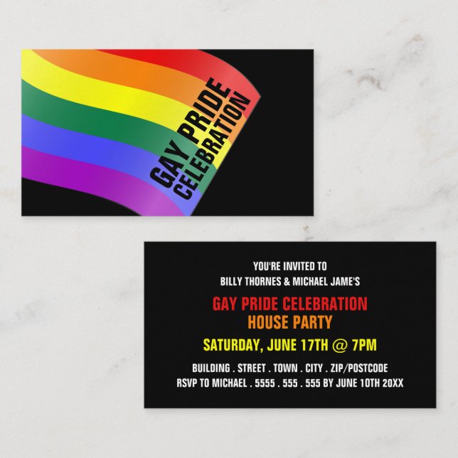Rainbow Flag, Gay Pride Celebration Invite Card (Front/Back)