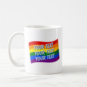 Rainbow Flag Gay Pride custom text up to 3 lines Coffee Mug