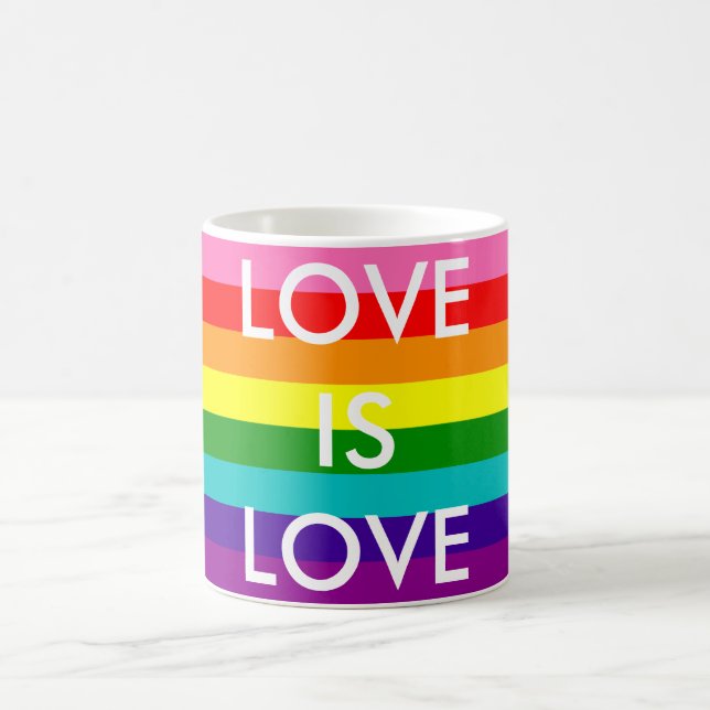 Rainbow Flag Gay Pride LGBT 8 Stripes Love is Love Coffee Mug (Center)