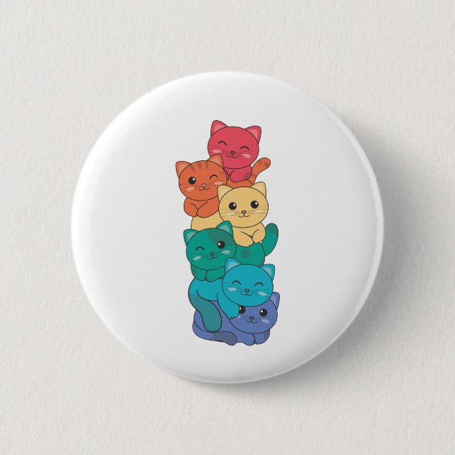 Rainbow Flag Gay Pride Lgbtq Cats Cute Cat 2 Inch Round Button (Front)