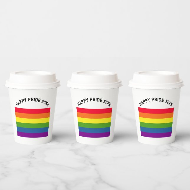 Rainbow Flag Happy GLBT Pride Custom Text Paper Cups (Multi)