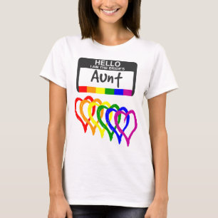 Rainbow Flag Hearts Bride Aunt Name Badge T-Shirt